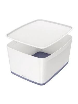 Úložný box s vekom Leitz MyBox, veľkosť L biela/sivá