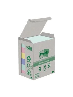 Bločky Post-it recyklované NATURE, pastelové farby, veľkosť 38x51 mm, 6 bločkov po 100 lístkov