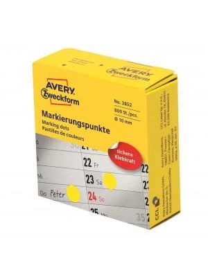 Etikety kruhové 10mm Avery žlté v dispenzore