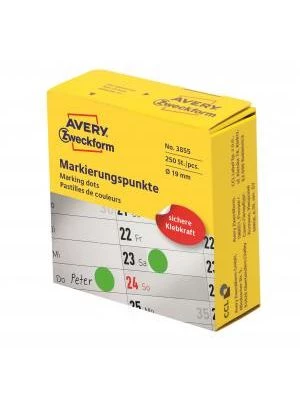 Etikety kruhové 19mm Avery zelené v dispenzore