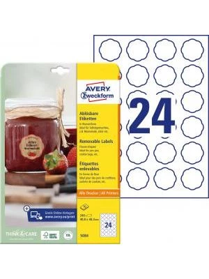 Etikety v tvare kvetu 40,8x40,3mm Avery 10 hárkov biele