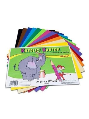 Kresliaci kartón farebný A4, 180g, 60ks/bal, mix 12farieb po 5 listov