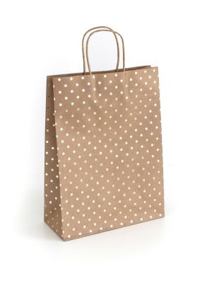 Papírová taška Kraft zlaté puntíky 33x10x24cm, 5ks