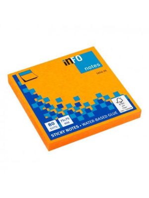 Blok samolepiaci 75x75mm neon oranžový 80 lístkov INFO