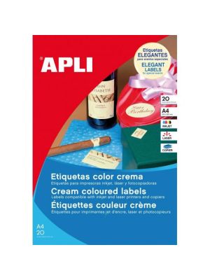 Etikety farebné 210x297mm APLI A4 20 hárkov krémové