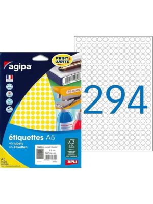 Etikety kruhové 8mm Agipa A5 žlté