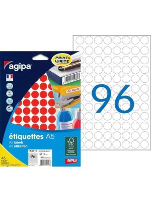 Etikety kruhové 15mm Agipa A5 červené