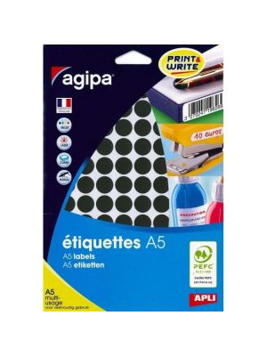 Etikety kruhové 15mm Agipa A5 čierne