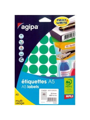 Etikety kruhové 24mm Agipa A5 zelené