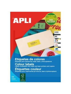 Etikety farebné 70x31mm APLI A4 100 hárkov fluo červené