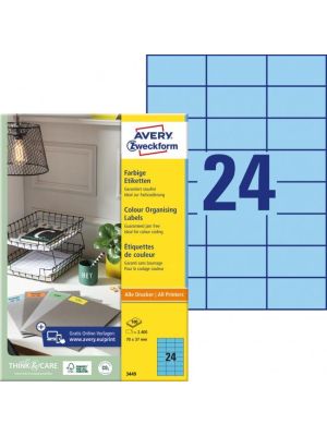 Etikety farebné 70x37mm Avery A4 100 hárkov modré