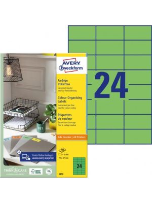 Etikety farebné 70x37mm Avery A4 100 hárkov zelené