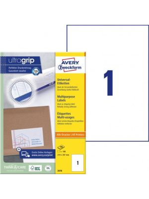 Etikety univerzálne 210x297mm Avery A4 100 hárkov