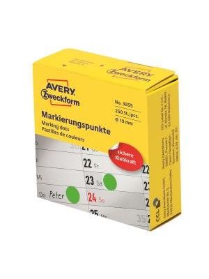 Etikety kruhové 19mm Avery zelené v dispenzore