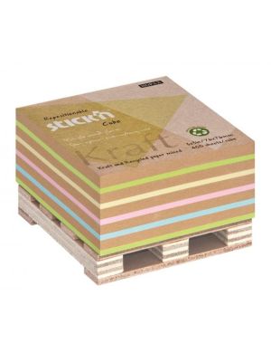 Bloček kocka lepiaca na paletke 76x76mm 400 lístkov mix Kraft a pastel