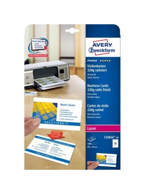 Vizitky 85x54mm Avery A4 saténová úprava ultra biele 220g
