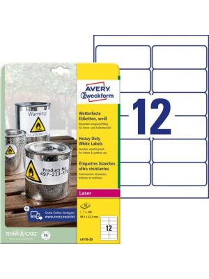 Etikety polyesterové veľmi odolné 99,1x42,3mm Avery A4 biele 20 hárkov