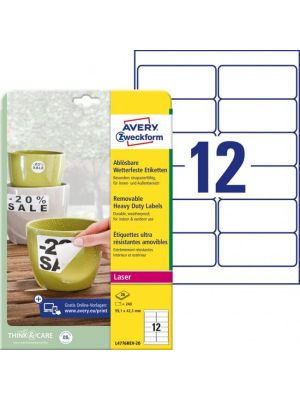 Etikety polyesterové veľmi odolné 99,1x42,3mm Avery A4 biele odnímateľné 20 hárkov