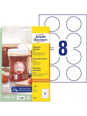 Etikety kruhové 65mm Avery 10 hárkov biele