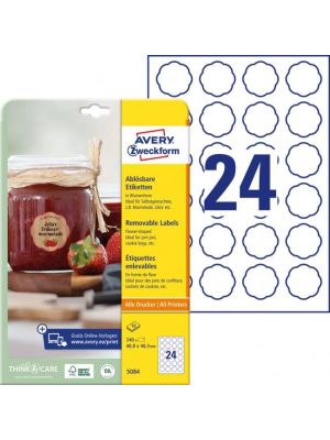 Etikety v tvare kvetu 40,8x40,3mm Avery 10 hárkov biele