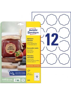 Etikety v tvare kvetu 60x59,5mm Avery 10 hárkov biele