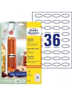 Etikety oválne 40x20mm Avery 10 hárkov biele