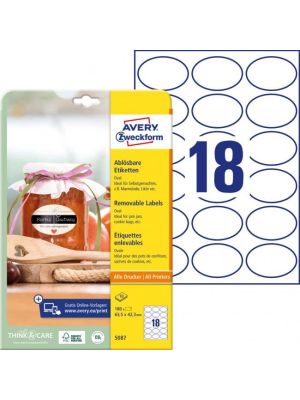 Etikety oválne 63,5x42,3mm Avery 10 hárkov biele