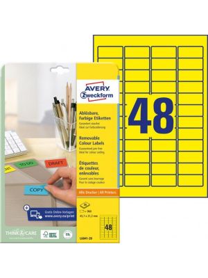 Etikety Avery odnímateľné 45,7x21,2 mm, žlté