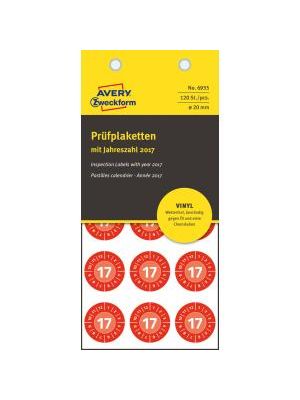 Etikety revízne Avery 2017 priemer 20mm červené