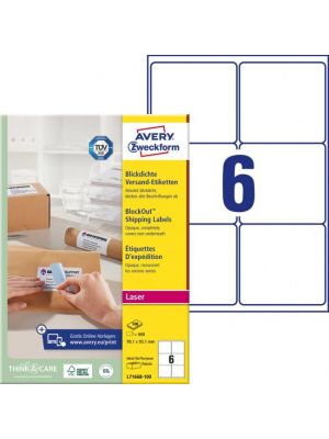 Etikety na zásielky 99,1x93,1mm Avery A4 100 hárkov, laser