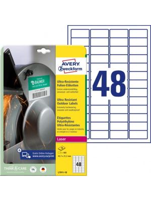 Etikety Avery 45,7 x 21,2 mm, ultra odolné biele