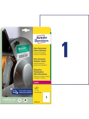 Etikety Avery 210x297 mm, ultra odolné biele