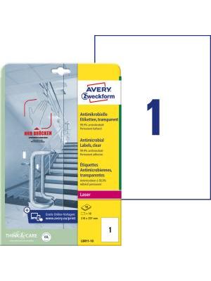 Etikety antimikrobiálne 210x297mm Avery A4 transparentné 10 hárkov
