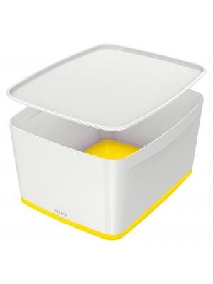 Úložný box s vekom Leitz MyBox, veľkosť L biela/žltá