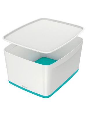 Úložný box s vekom Leitz MyBox, veľkosť L biela/ľadovo modrá
