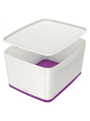 Úložný box s vekom Leitz MyBox, veľkosť L biela/purpurová
