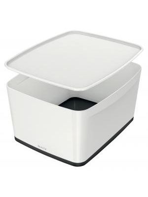 Úložný box s vekom Leitz MyBox, veľkosť L biela/čierna