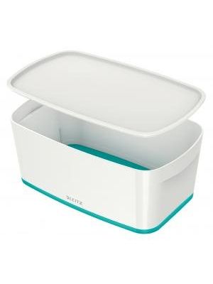 Úložný box s vekom Leitz MyBox, veľkosť S biela/ľadovo modrá