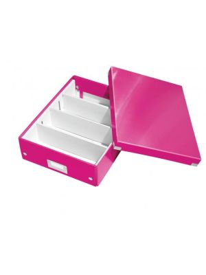Stredná organizačná škatuľa Click & Store metalická ružová