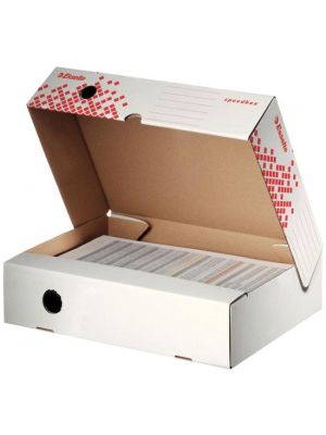 Archívny box Esselte Speedbox so sklápacím vekom 80mm biely/červený