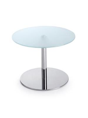 Konferenčný stolík SR 40, p. 60 cm, v. 45 cm, tvrdené mliečne sklo, kovová podnož chróm