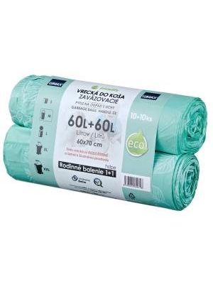 Vrecia zaväzovacie HDPE 60 l, 600 x 700 mm 16 mic. (2 bal.x10 ks) zelené