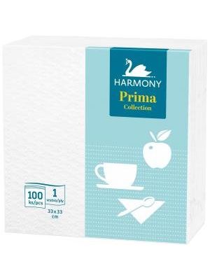 Papierové servítky 1-vrstvové HARMONY Prima 33 x 33 cm biele 100 kusov