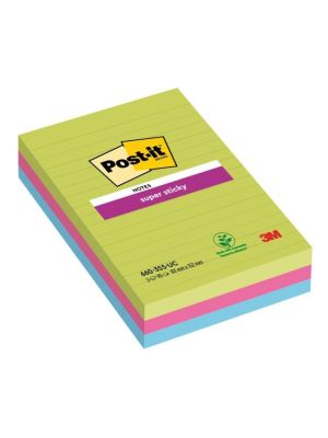 Bloček Post-it Super Sticky 101 mm x 152 mm XXL, dúhové farby, linajkové, 3 bločky po 90 lístkov