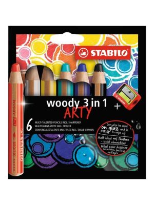 Farbičky STABILO woody 3 in1 6ks so strúhadlom `ARTY`