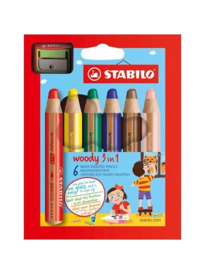 Farbičky STABILO woody 3 in 1 6 ks Sada v kartónovom obale so strúhadlom