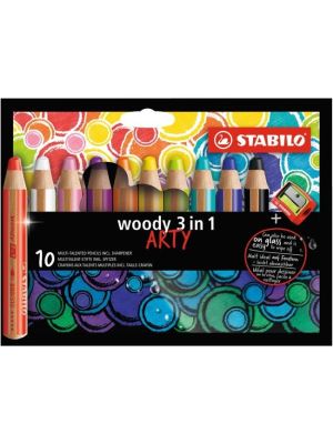 Farbičky STABILO woody 3 in1 10ks so strúhadlom `ARTY`