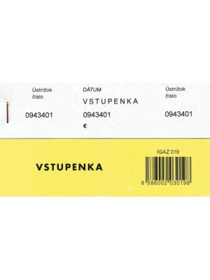 Vstupenka číslovaná 3-dielna 100 lístkov