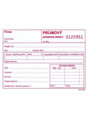 Príjmový pokl.doklad A6 s DPH číslov.samoprepis