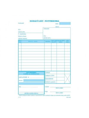 Dodací list A5 s DPH s potvrdenkou samoprepis